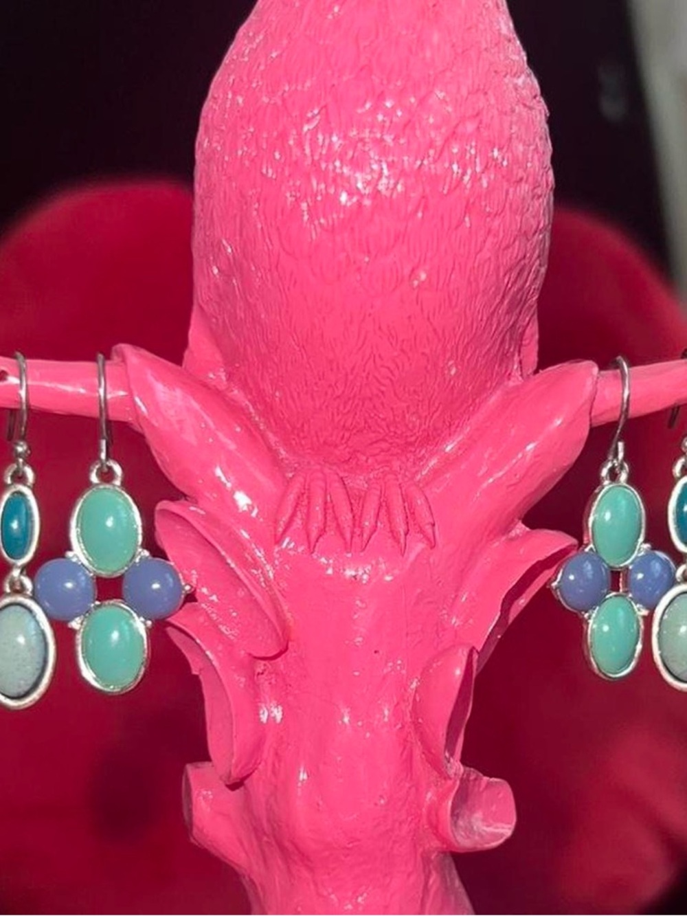 Y2K set of 2 Colorful Oval Cluster Drop Earrings - Pink/Teal/Blue